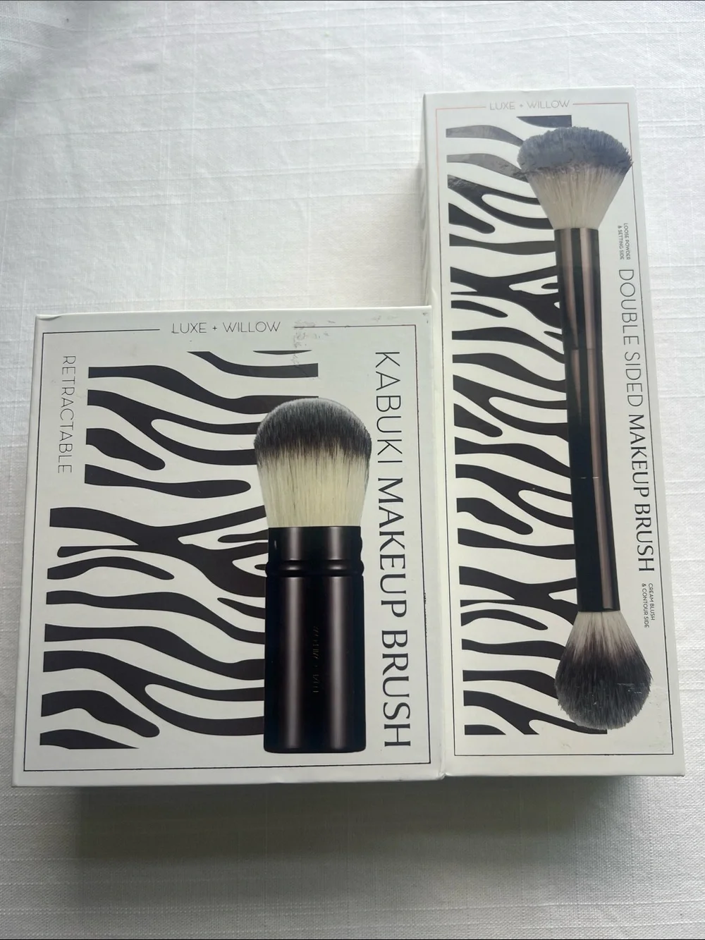 Luxe + Willow 2-Piece Makeup Brush Set Retractable Kabuki & Double Sided Brush